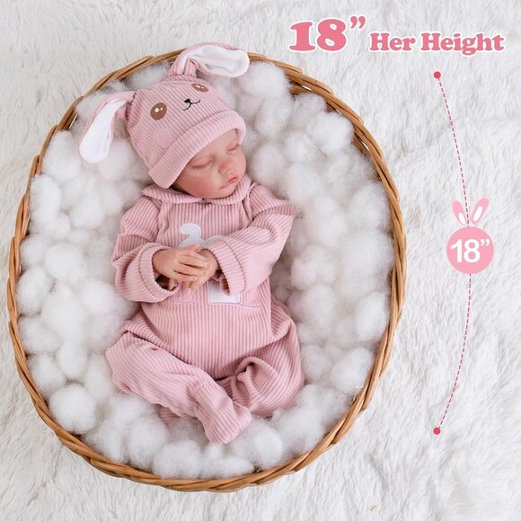 🆕18inch Soft Cloth Body Newborn Baby Poseable Limbs Pink Bella Doll Baby Girl - Picture 4 of 9